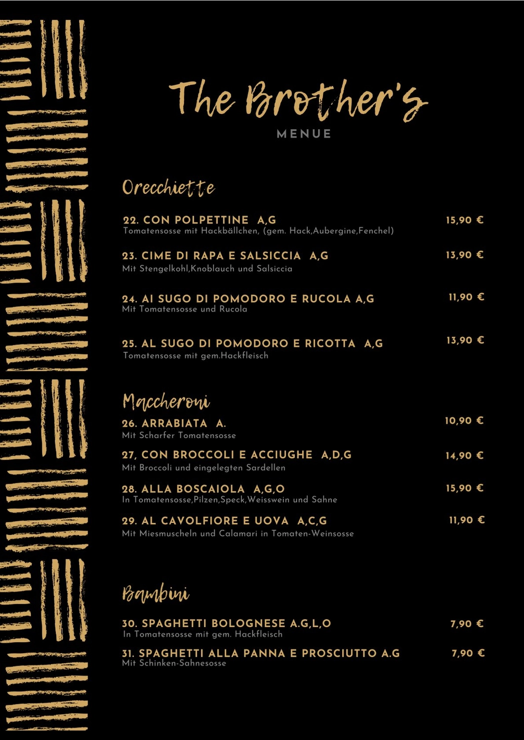 The Brothers – Pasta – Speisekarte