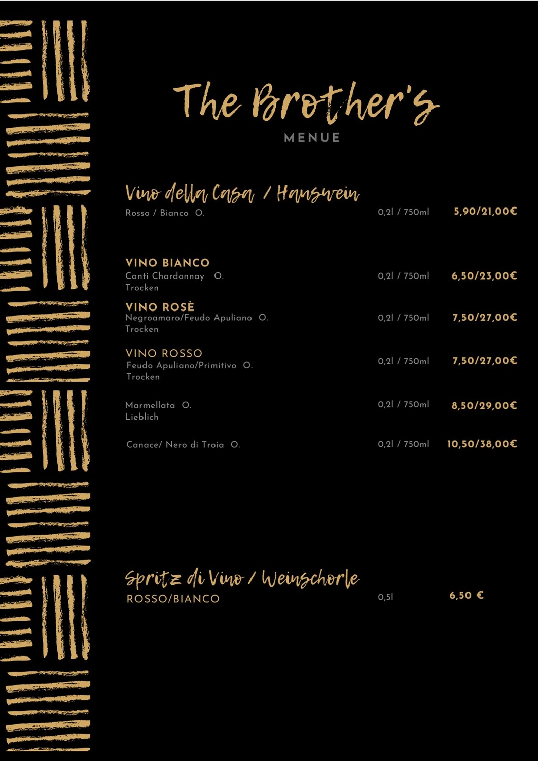 The Brothers – Pasta – Speisekarte