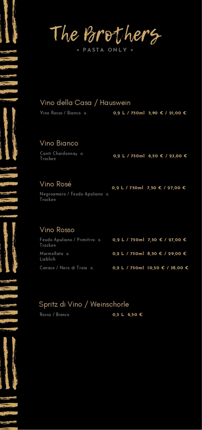 The Brothers – Pasta – Speisekarte
