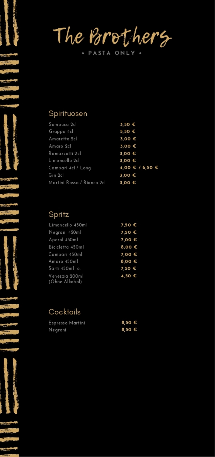 The Brothers – Pasta – Speisekarte