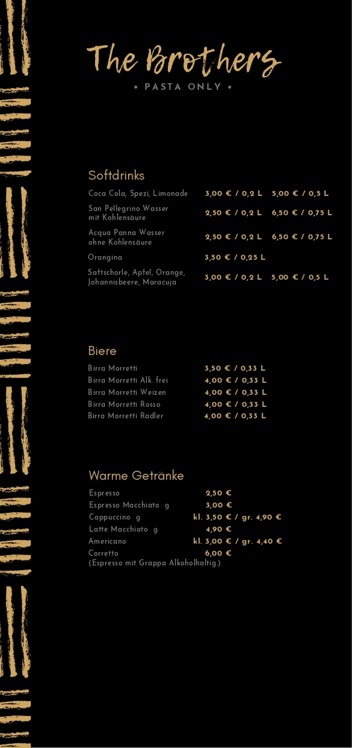 The Brothers – Pasta – Speisekarte